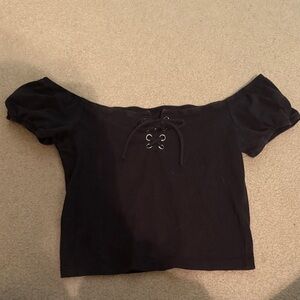 Me to We Black Off-Shoulder Lace-Up Crop Top